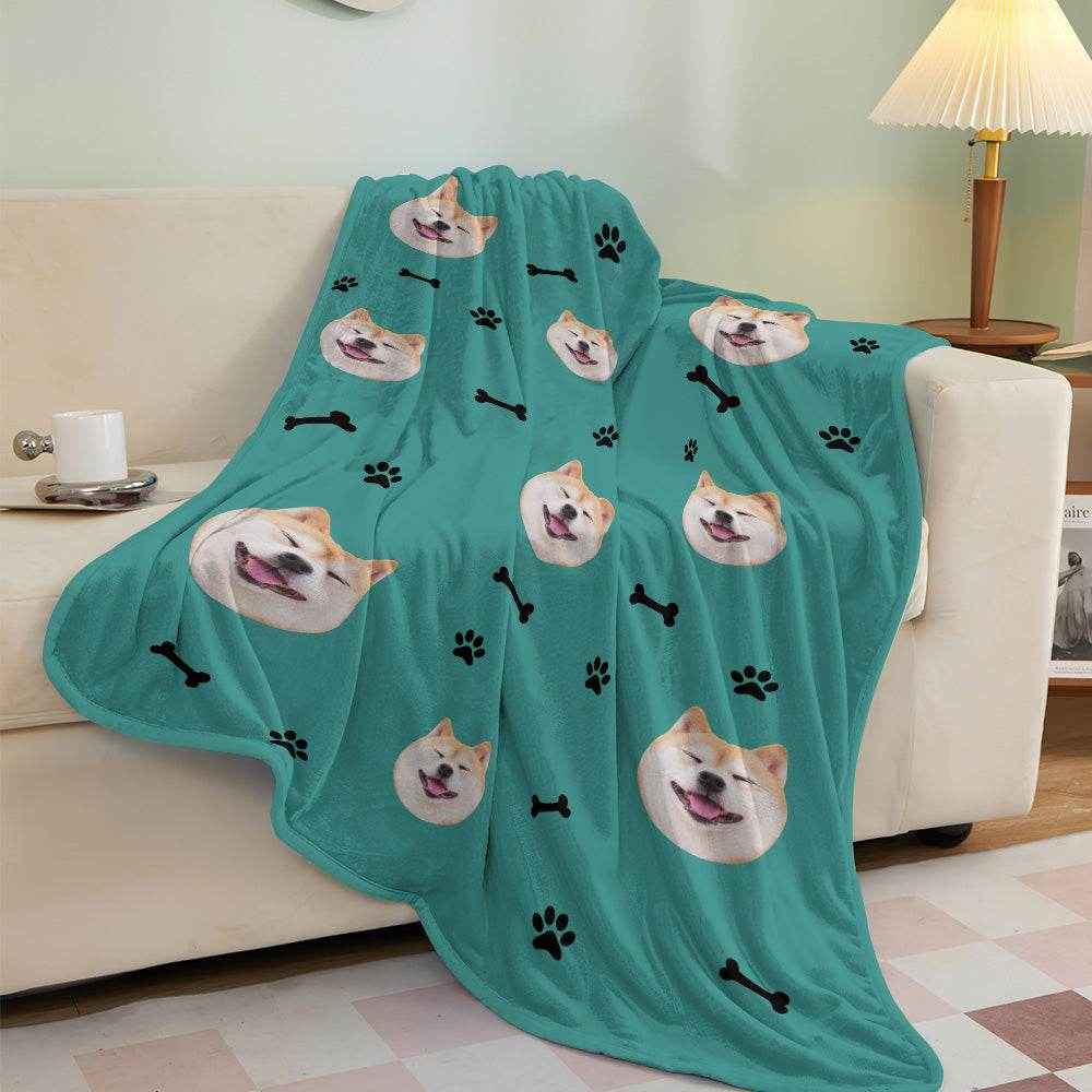 Personalized Dog Photo Blanket – Soft Mink Wool with Paw & Bone Pattern - Customise Now