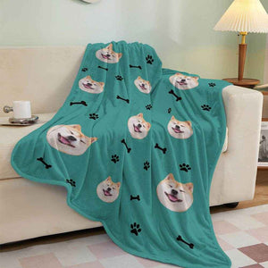 Personalized Dog Photo Blanket – Soft Mink Wool with Paw & Bone Pattern - Customise Now
