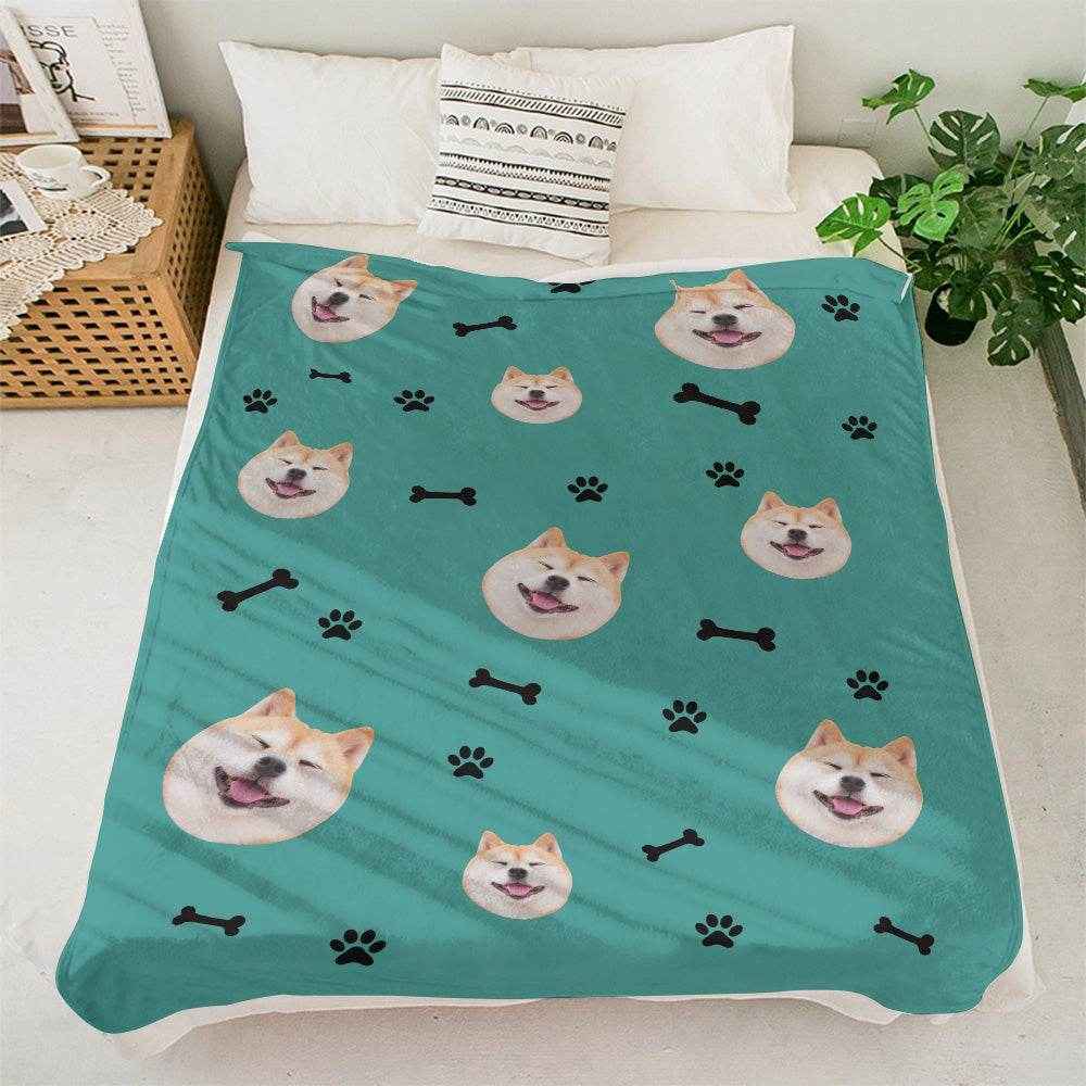 Personalized Dog Photo Blanket – Soft Mink Wool with Paw & Bone Pattern - Customise Now