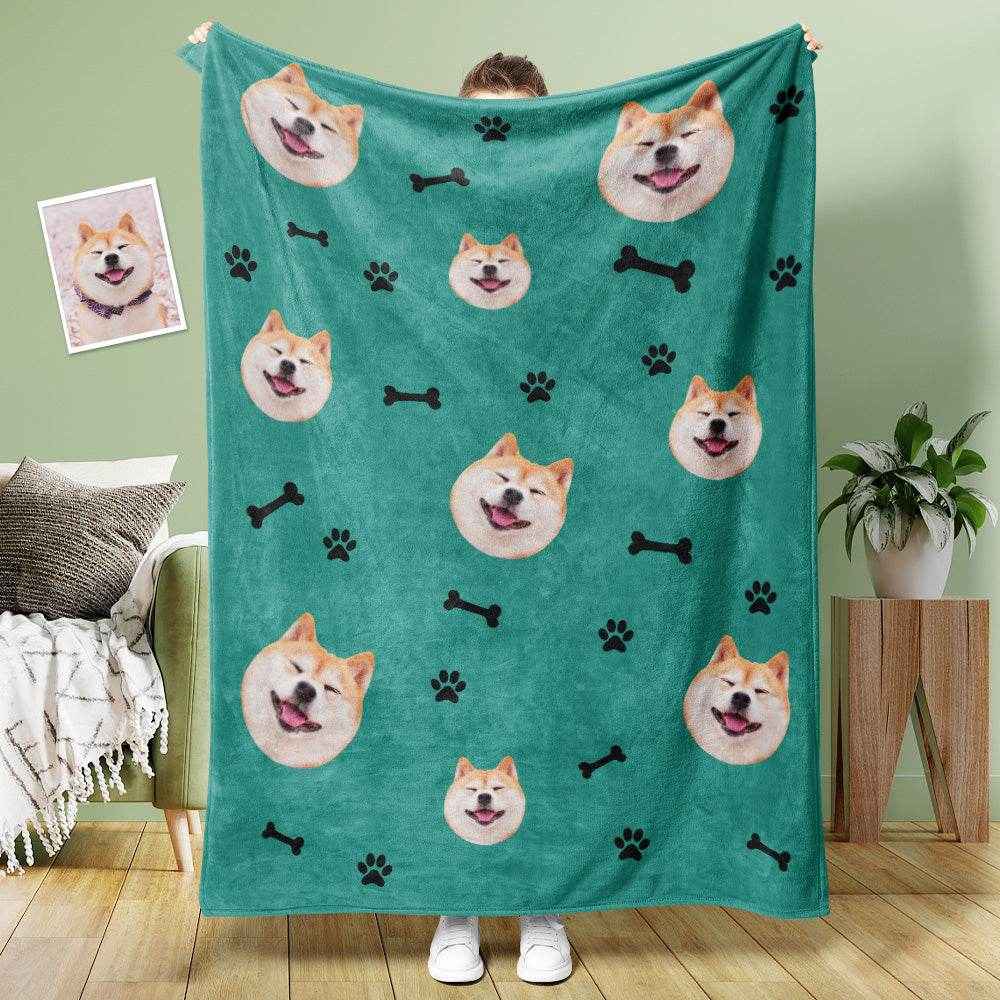 Personalized Dog Photo Blanket – Soft Mink Wool with Paw & Bone Pattern - Customise Now