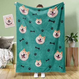 Personalized Dog Photo Blanket – Soft Mink Wool with Paw & Bone Pattern - Customise Now