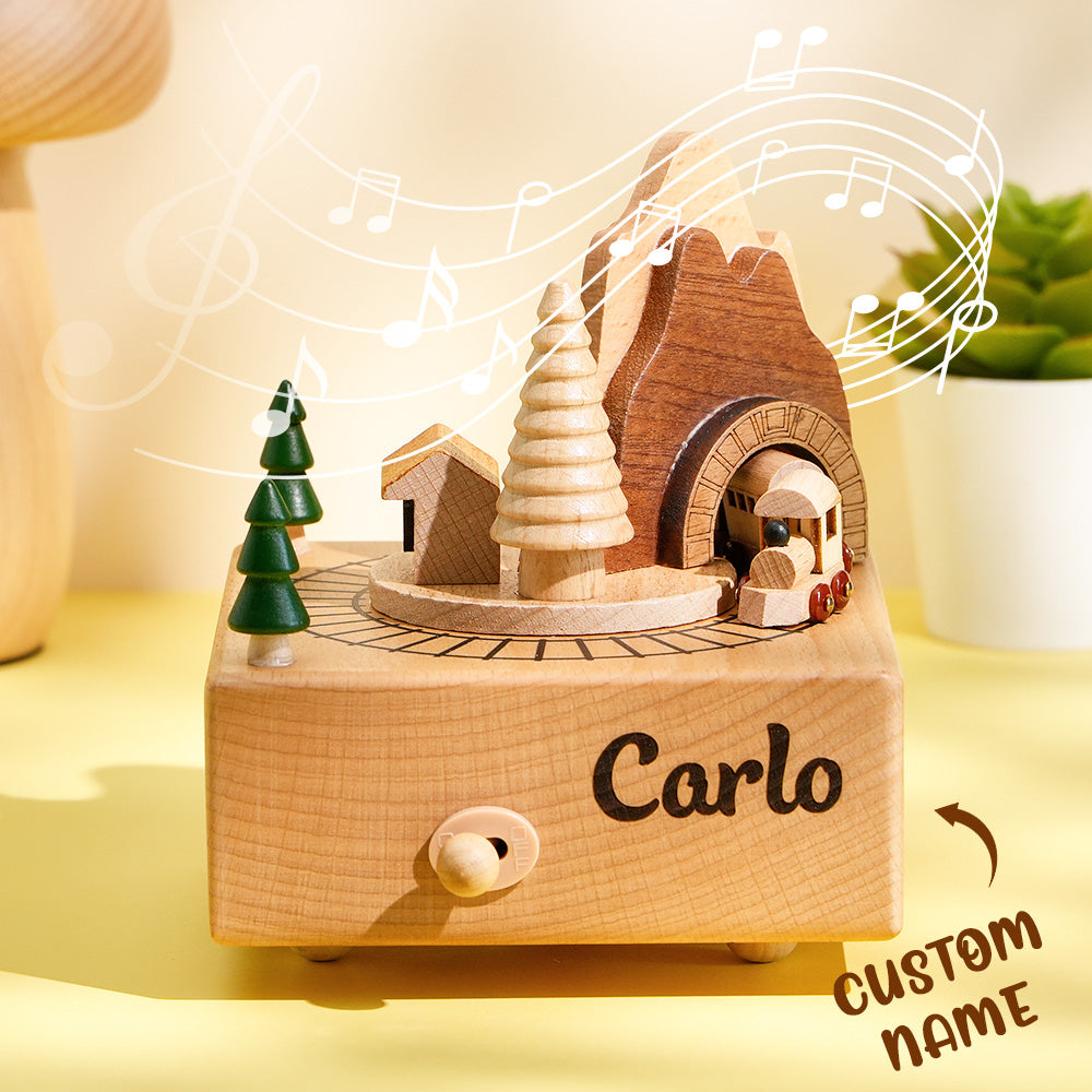 Custom Engraved Wooden Train Tunnel Music Box – Personalized Keepsake Gift