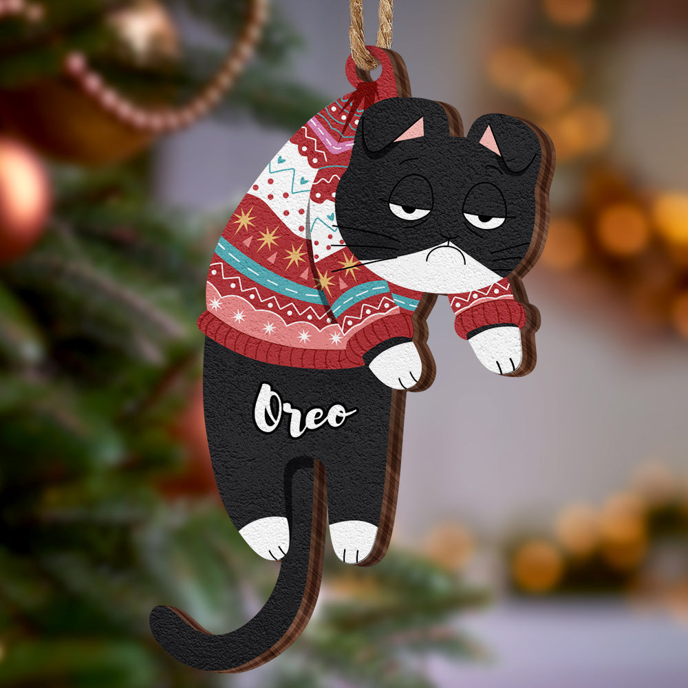 Personalized Name Christmas Tree Wooden Ornament Hanging Cat Christmas Gifts
