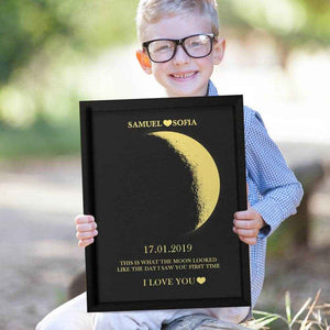 Custom Text & Moon Phase Frame – Romantic Wooden Gift for Couples - Customise Now