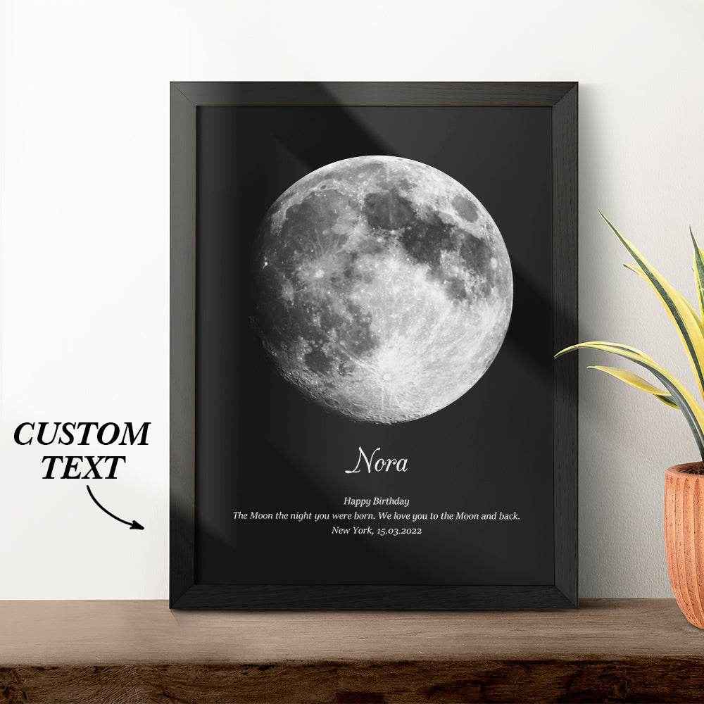 Custom Moon Phase Wood Frame – Personalized Lunar Print with Name & Text - Customise Now