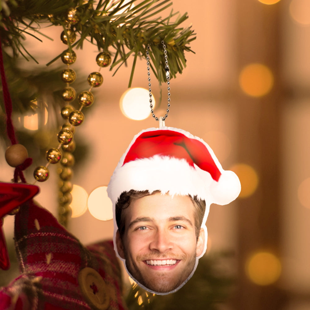 Custom Christmas Hat Keychain Tree Ornament – Personalized Photo Decoration