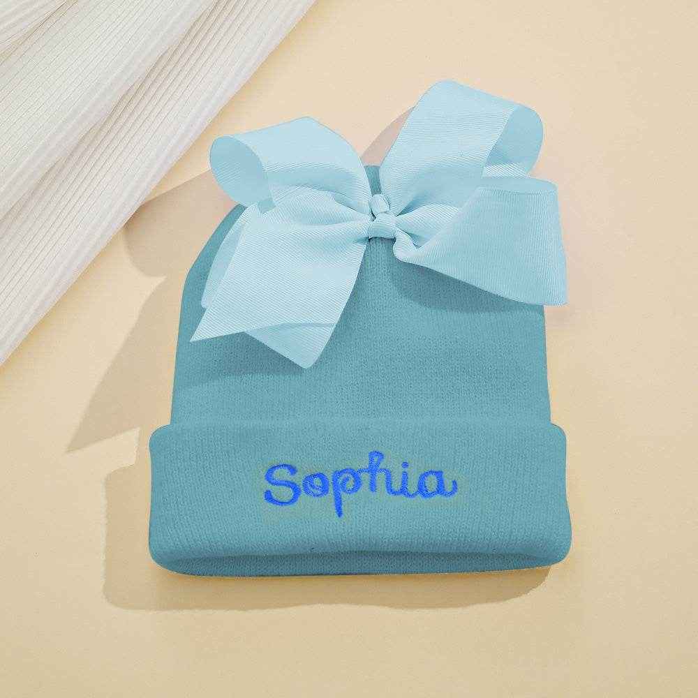 Custom Name Baby Bow Knit Hat – Personalized & Adorable Birthday Gift - Customise Now