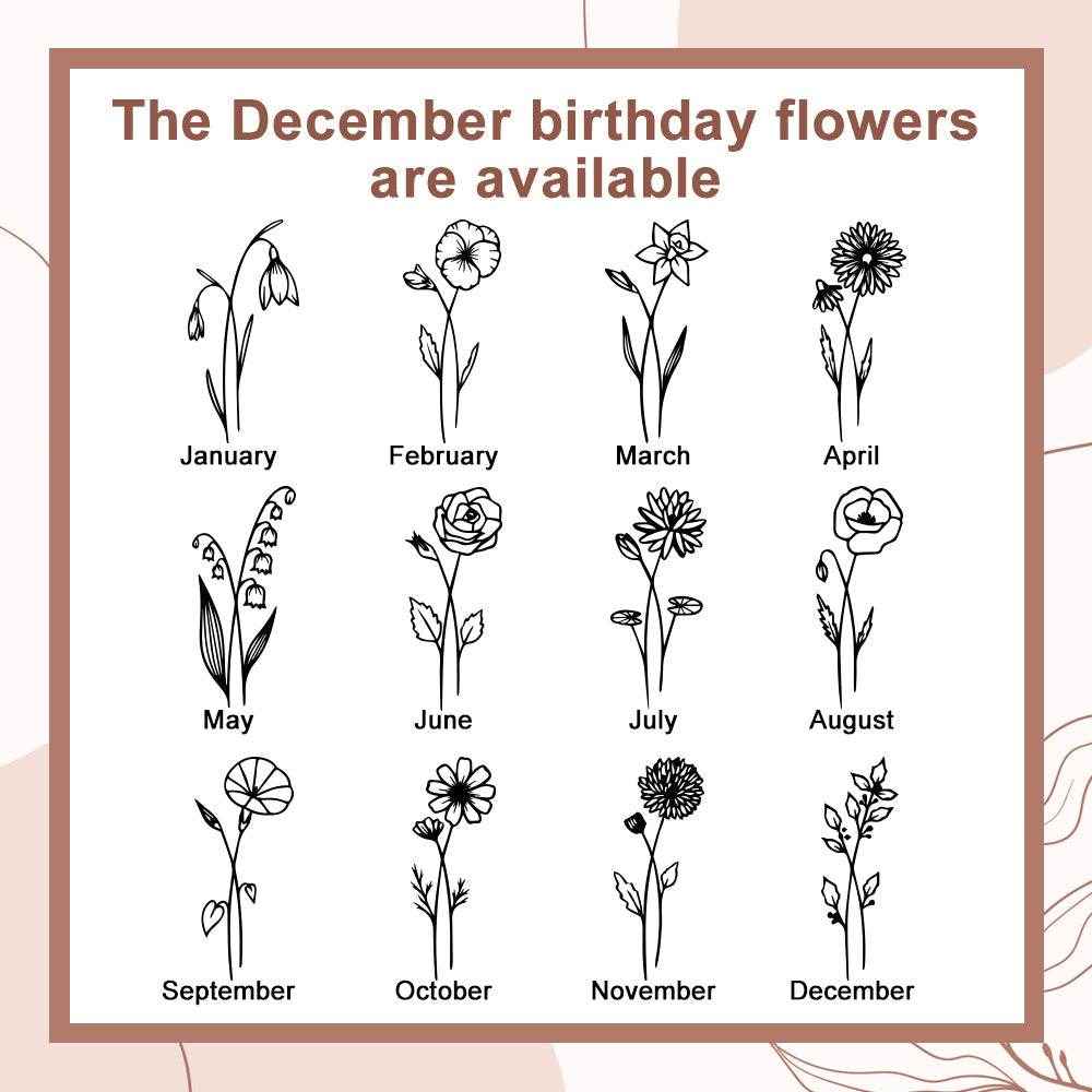 Outline Birth Flower Purse – Personalized Name Engraved Wallet - Customise Now
