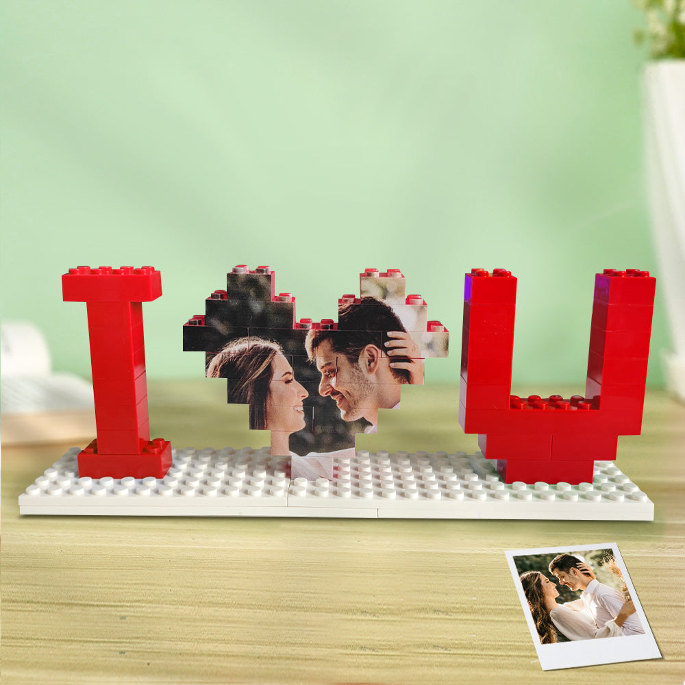 Custom "I Love U" Photo Block Puzzle – Personalized Building Brick Set