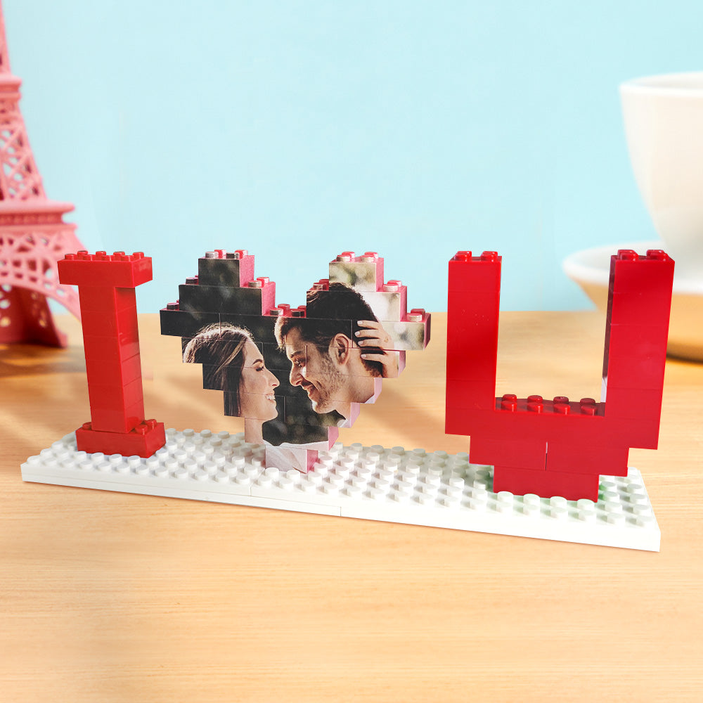 Custom "I Love U" Photo Block Puzzle – Personalized Building Brick Set