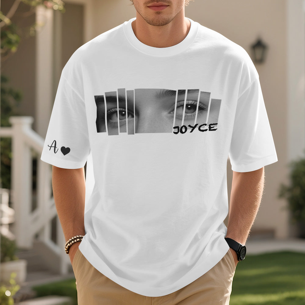 Custom Eyes Shirt Girlfriend Eyes Tee Personalized Photo and Name Black and White Image Effect