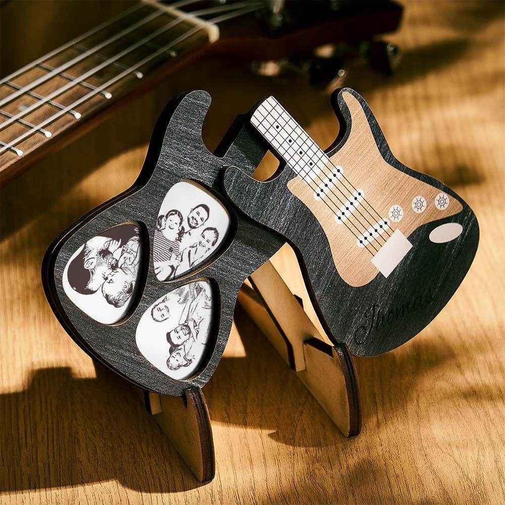 Personalised Wooden Guitar Picks Case – Engraved Box with 3 Custom Guitar Picks - Customise Now