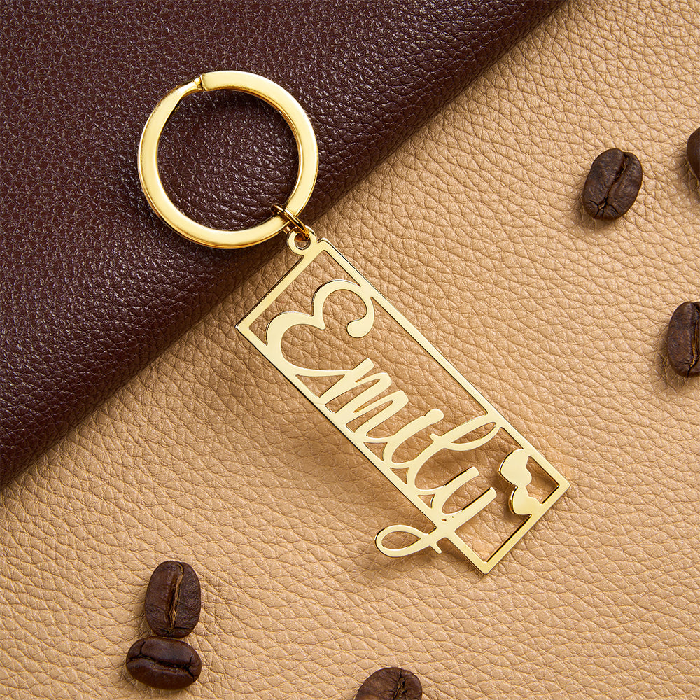 Personalized Name Keychain with Heart Engraved Text Keychain Birthday Gift Anniversary Gift Valentine's Day Gift for Him