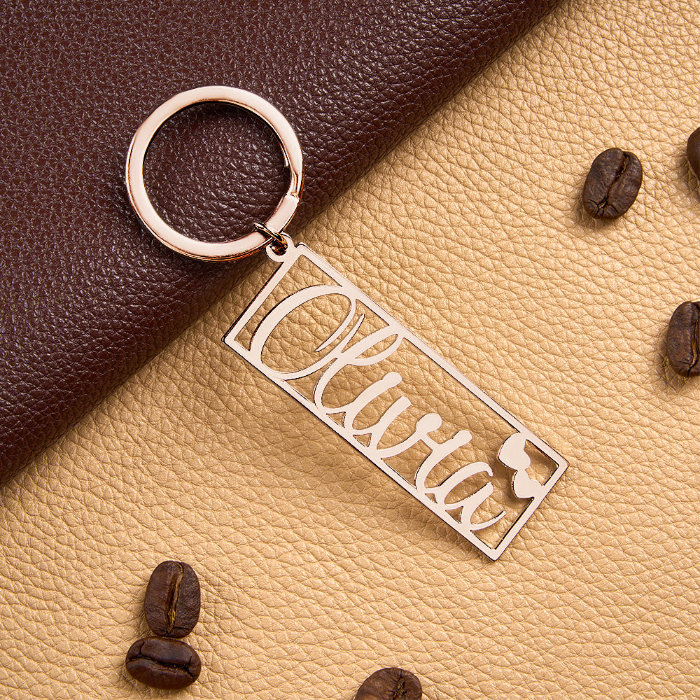 Personalized Name Keychain with Heart Engraved Text Keychain Birthday Gift Anniversary Gift Valentine's Day Gift for Him