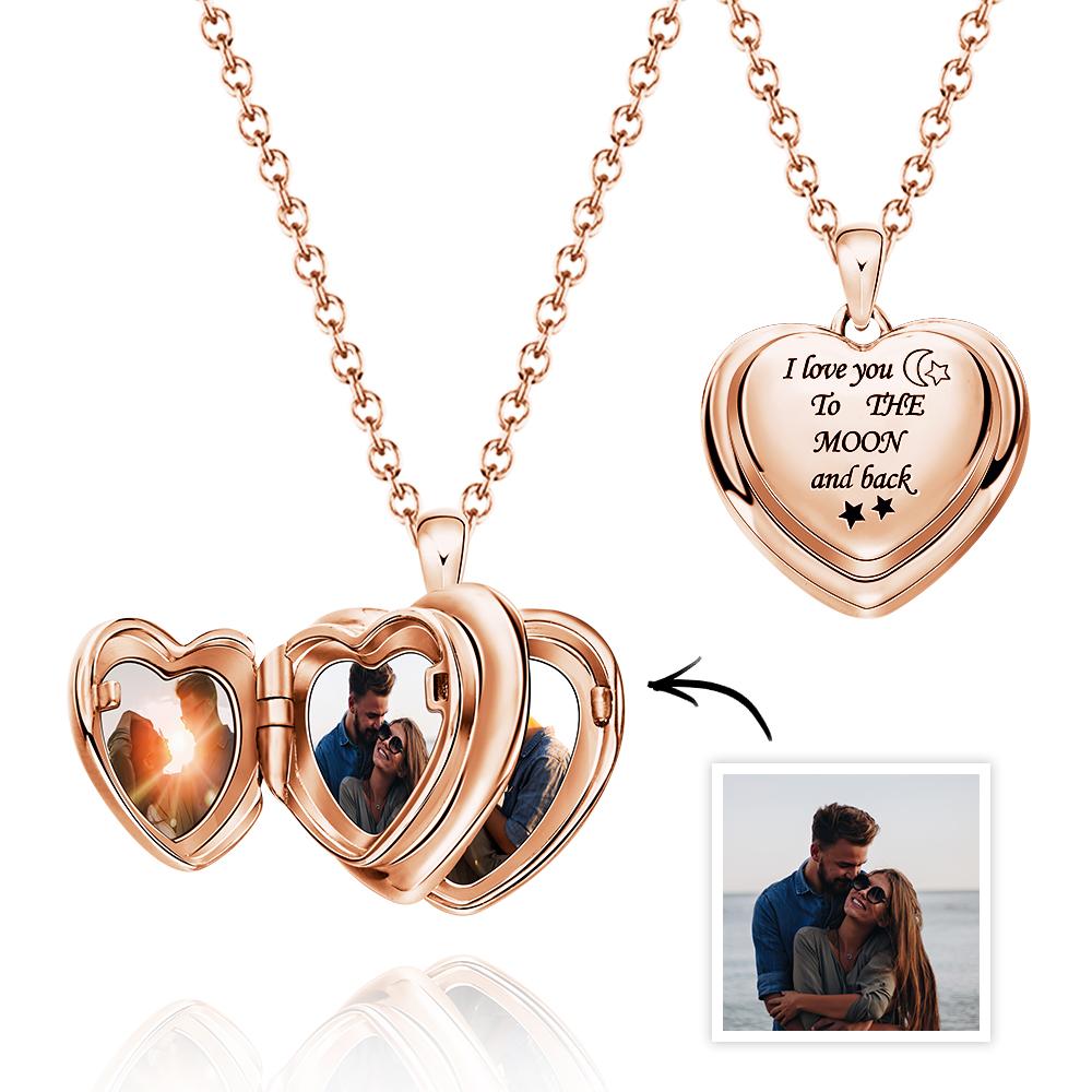 Custom Photo Locket Necklace I Love You to The Moon and Back Locket Pendant 4 Photos Locket Gift for Women