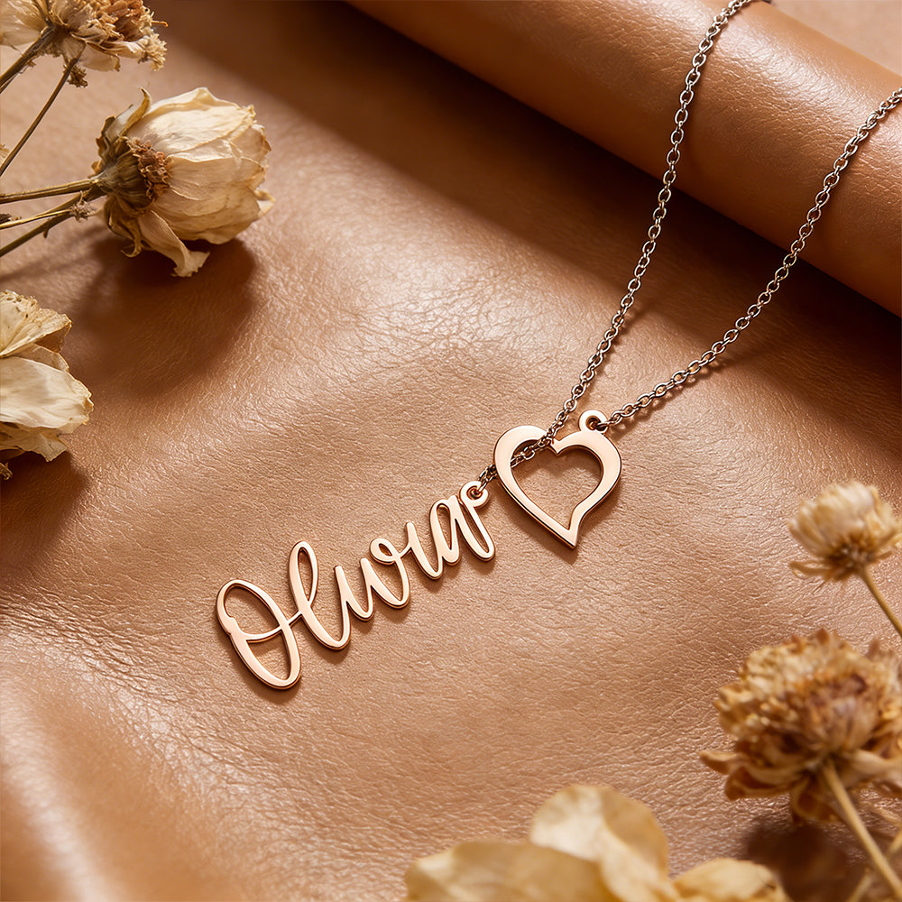 Custom Name Lariat Necklace for Women Personalized Y Necklace with Name and Heart Charm Valentine's Day Gift