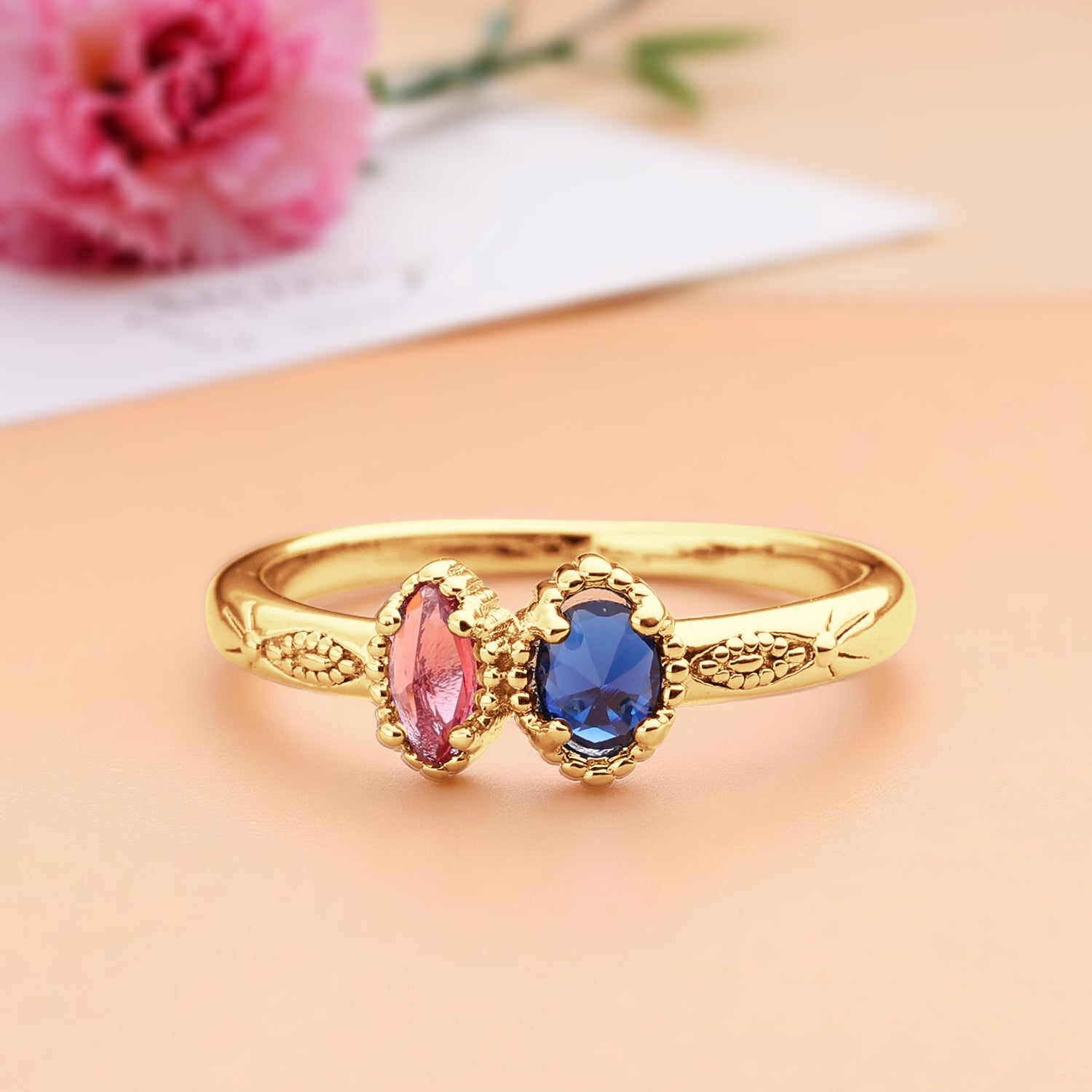 Personalized Birthstones Ring Multiple Vintage Milgrain Ring for Mom Grandma Valentines Gift
