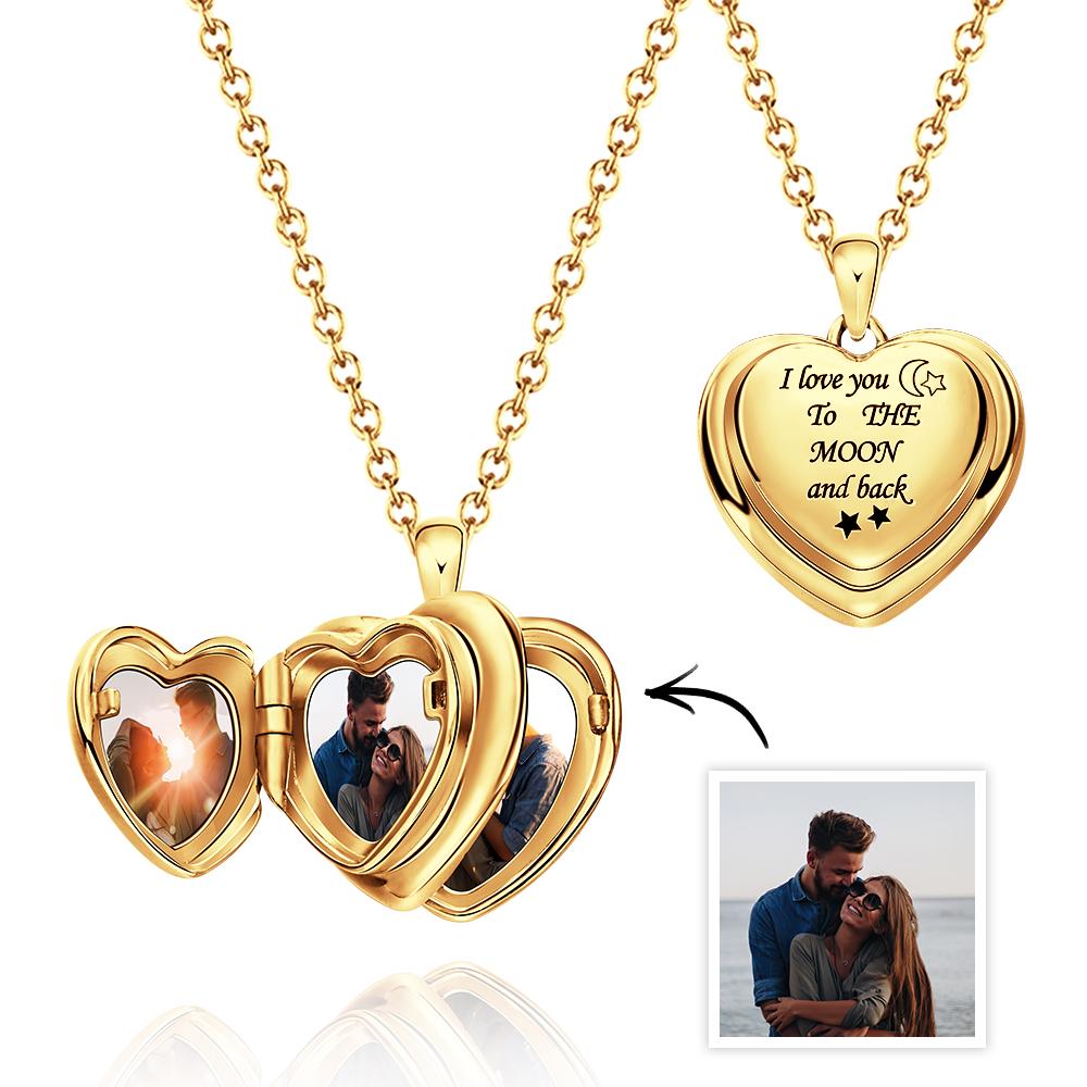 Custom Photo Locket Necklace I Love You to The Moon and Back Locket Pendant 4 Photos Locket Gift for Women