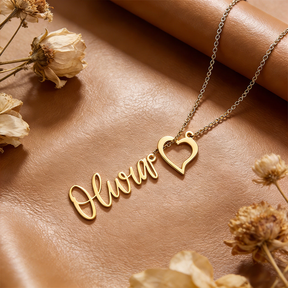 Custom Name Lariat Necklace for Women Personalized Y Necklace with Name and Heart Charm Valentine's Day Gift