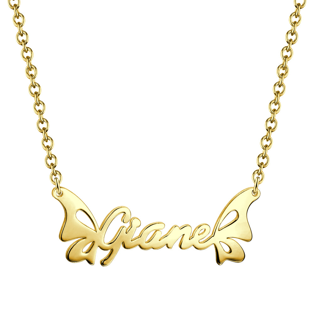 Personalized Name 14K Gold Butterfly Necklace Valentines Gift For Her