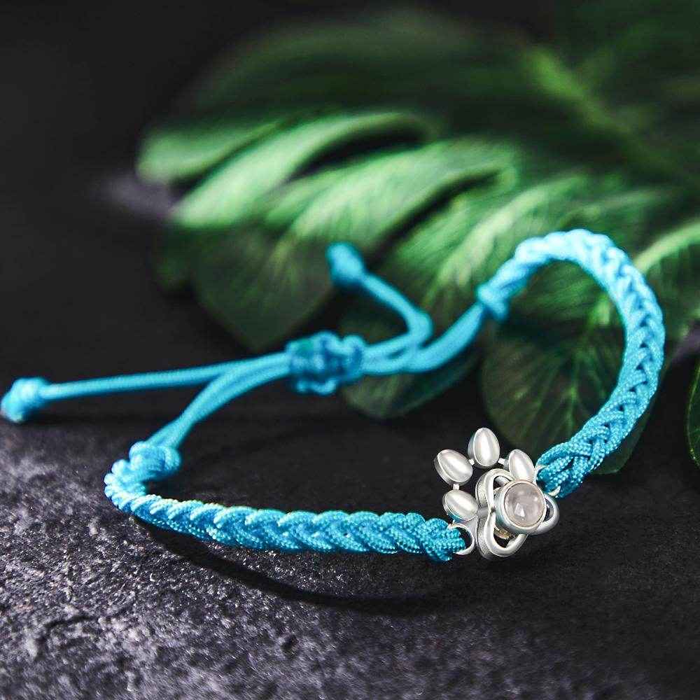 Custom Dog Paw Photo Projection Bracelet – Personalized Braided Rope Pet Keepsake - Customise Now