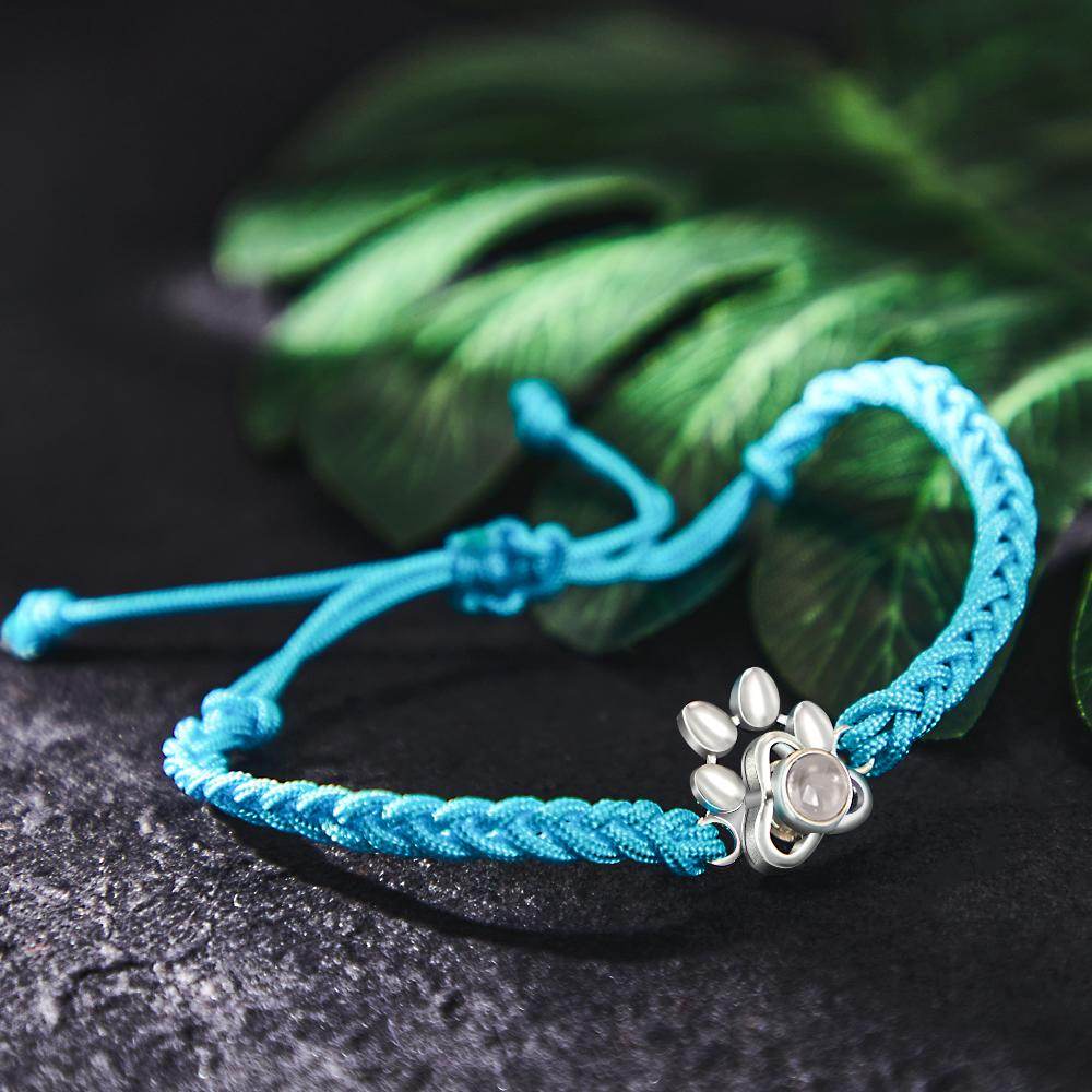 Custom Dog Paw Photo Projection Bracelet – Personalized Braided Rope Pet Keepsake - Customise Now