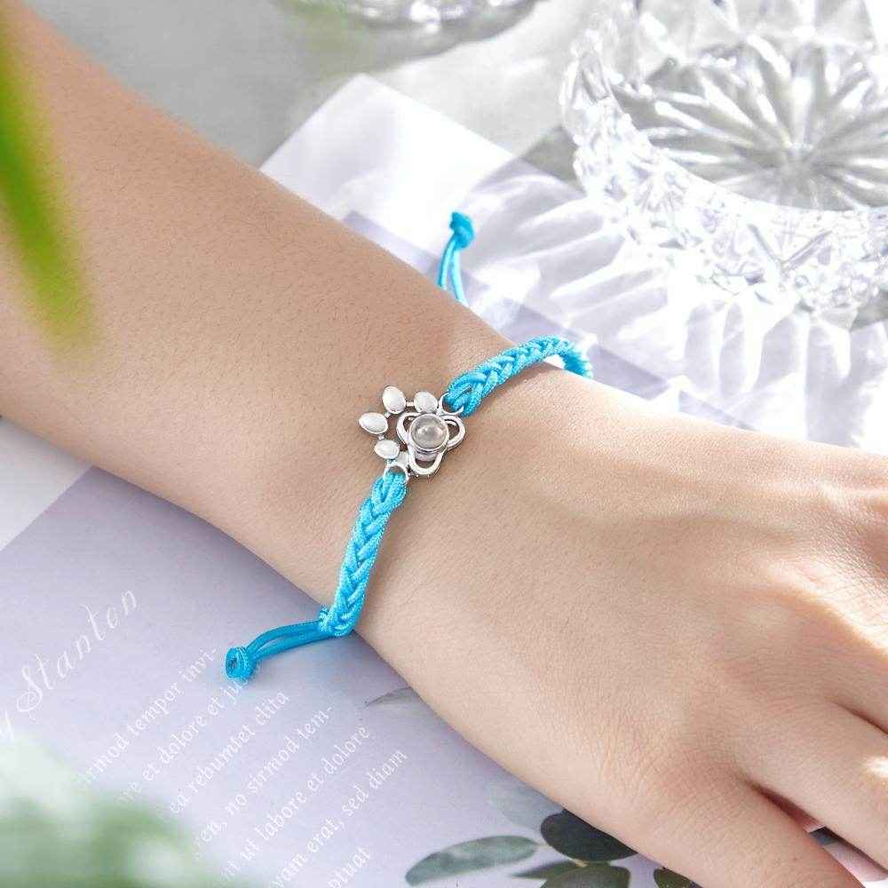 Custom Dog Paw Photo Projection Bracelet – Personalized Braided Rope Pet Keepsake - Customise Now