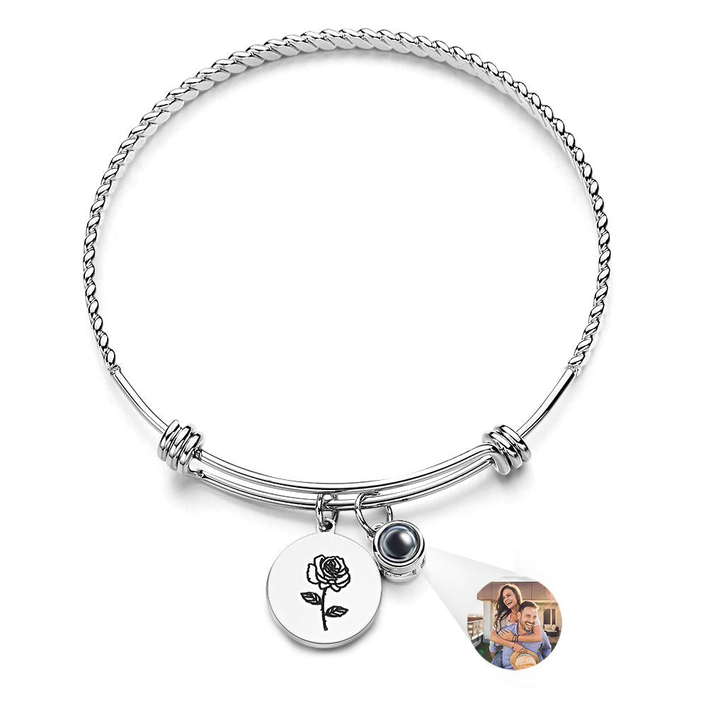 Custom Photo Projection Bracelet Birth Flower Valentine's Day Gift Birthday Gift Mother's Day Gift