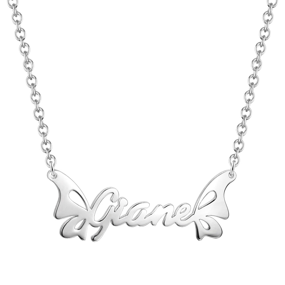 Personalized Name 14K Gold Butterfly Necklace Valentines Gift For Her