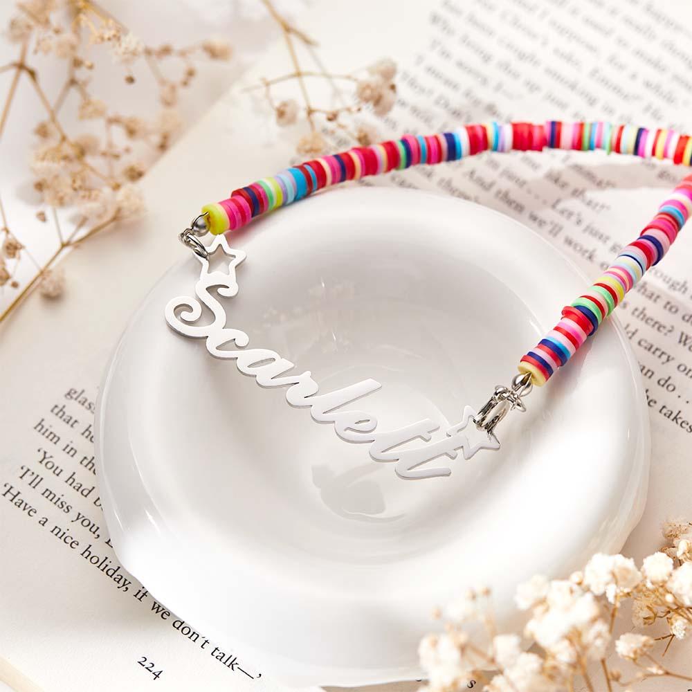 Personalized Rainbow Magic Girls Name Necklace – Custom Nameplate for Kids