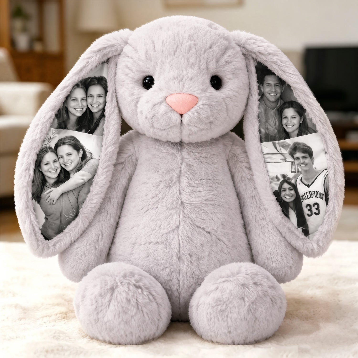 Custom Photo Bunny Plush – Personalized Hidden Ear Picture Bunny Gift for Couples Anniversary Mother's Day Gifts