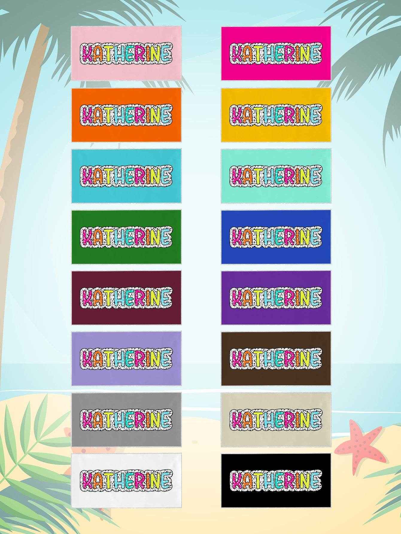 Personalized Dalmatian Dots Beach Towel with Rainbow Name - Customise Now
