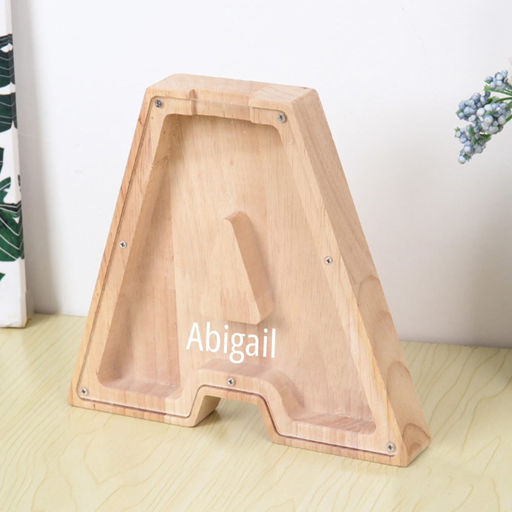 Personalized Wooden Letter Piggy Bank – Custom Engraved Money Box for Kids