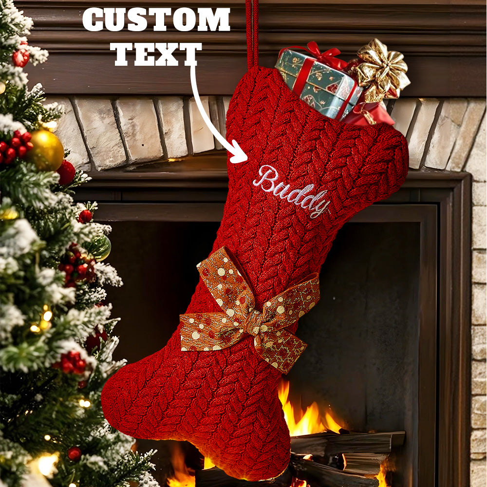 Personalized Dog Bone Christmas Stocking – Custom Name Holiday Pet Stocking