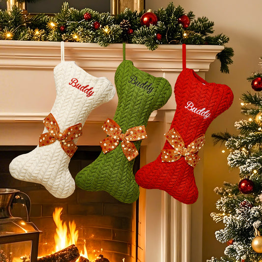Personalized Dog Bone Christmas Stocking – Custom Name Holiday Pet Stocking
