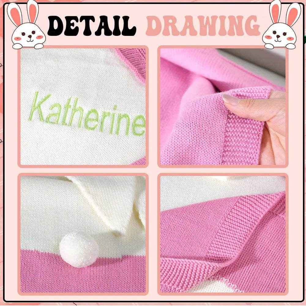 Personalized Knitted Bunny Blanket – Custom Name Baby Blanket - Customise Now