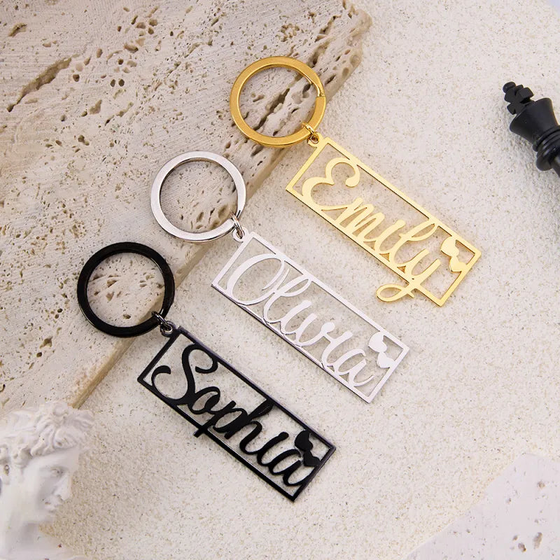 Personalized Name Keychain with Heart Engraved Text Keychain Birthday Gift Anniversary Gift Valentine's Day Gift for Him