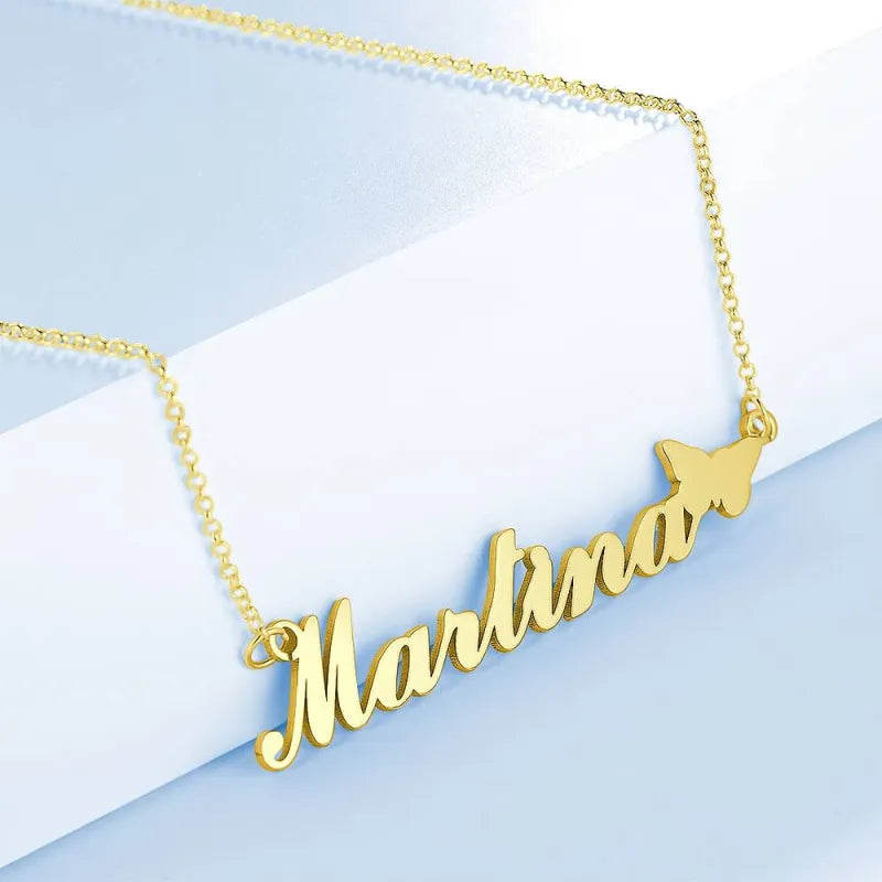 Custom Name 14K Gold Plated Necklace with Cute Butterfly Perfect Valentines Gift for Girlfriend
