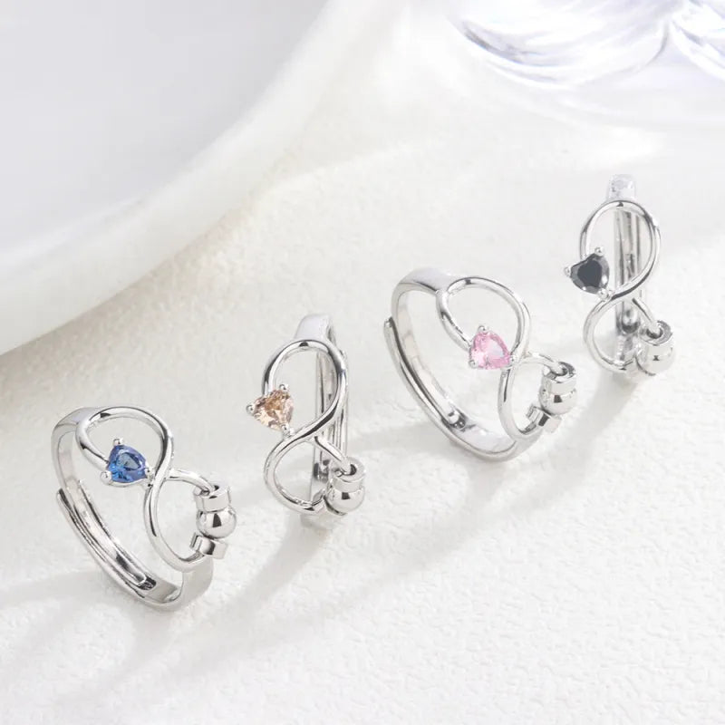 Adjustable Rotating Birthstone Fidget Ring for Women – Anxiety Relief Spinner Ring Birthday Gift