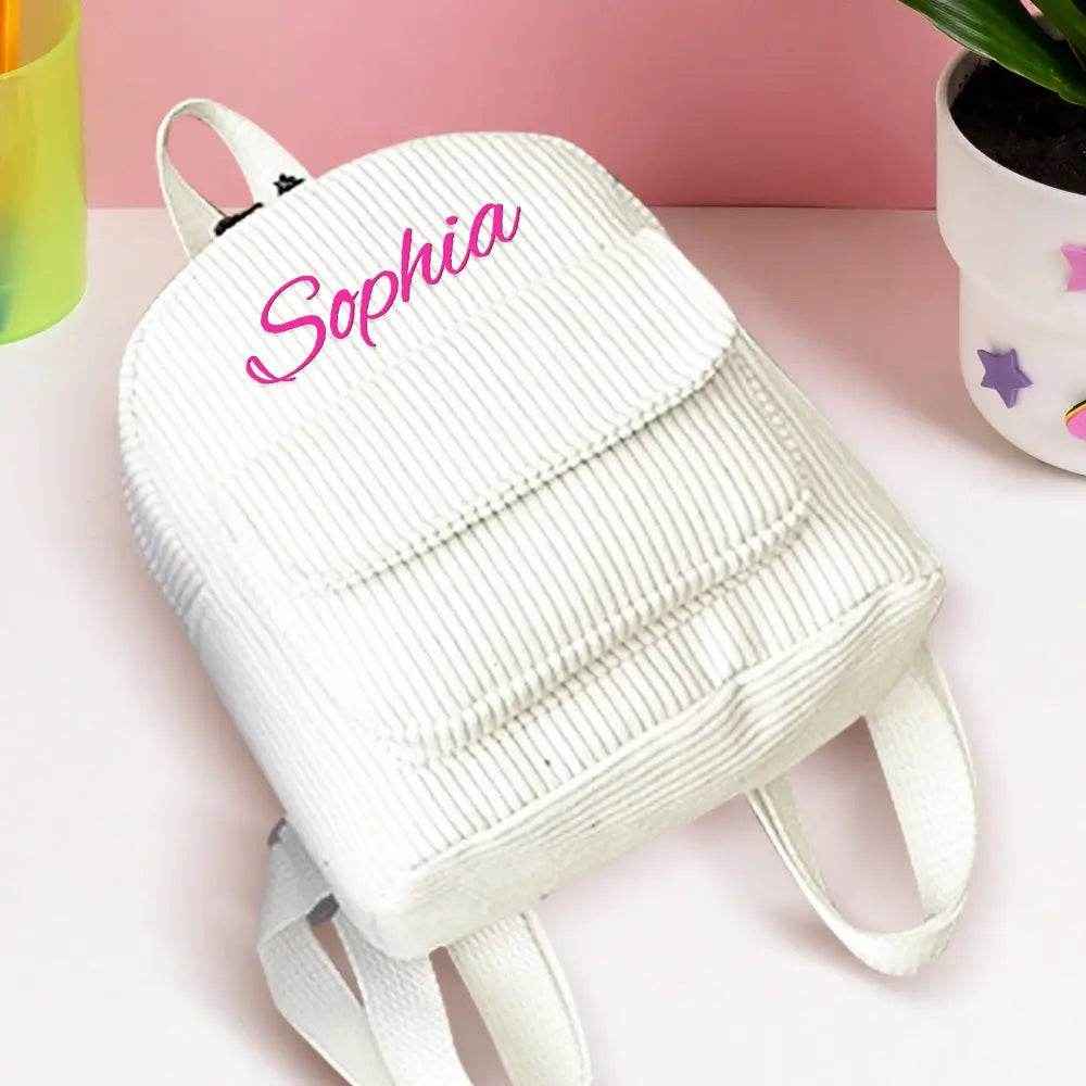 Personalized Mini Corduroy Backpack – Custom Name School Bag for Kids - Customise Now