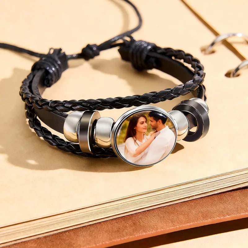 Custom Photo PU Leather Bracelet Personalized Picture Bracelet Valentine's Day Birthday Gift
