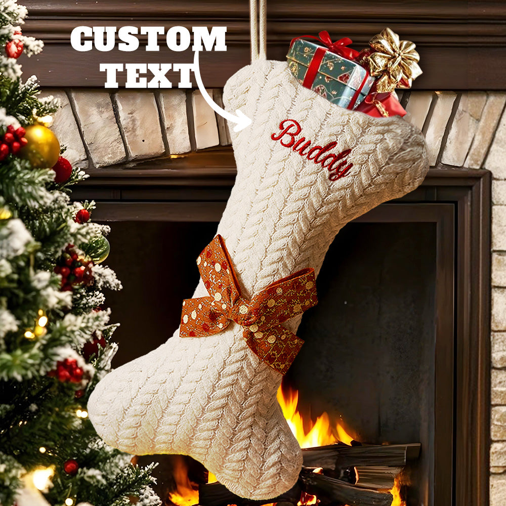 Personalized Dog Bone Christmas Stocking – Custom Name Holiday Pet Stocking